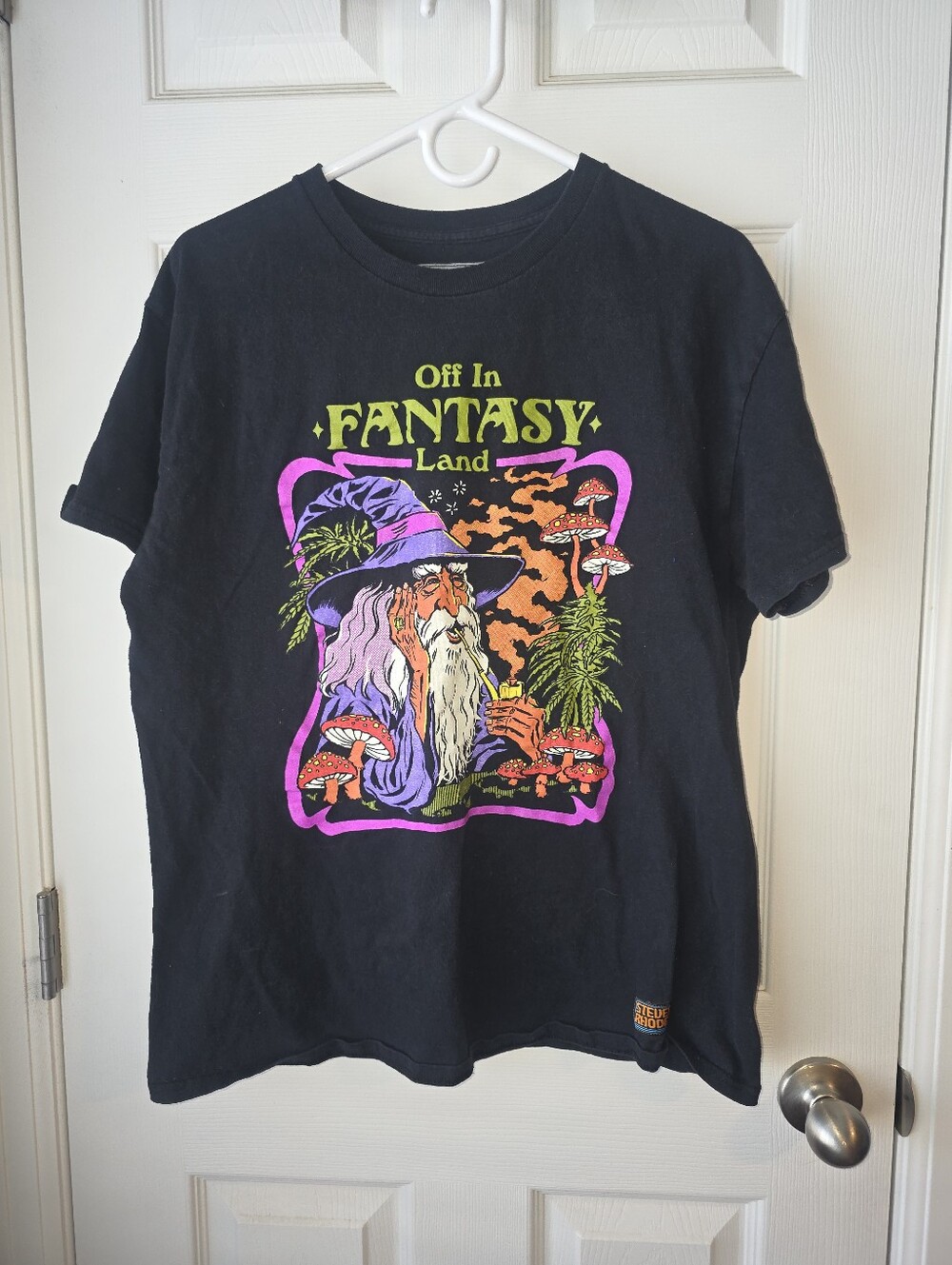 Steven Rhodes Off In Fantasy Land Shirt Mens L Wizard Graphic Tee Short...